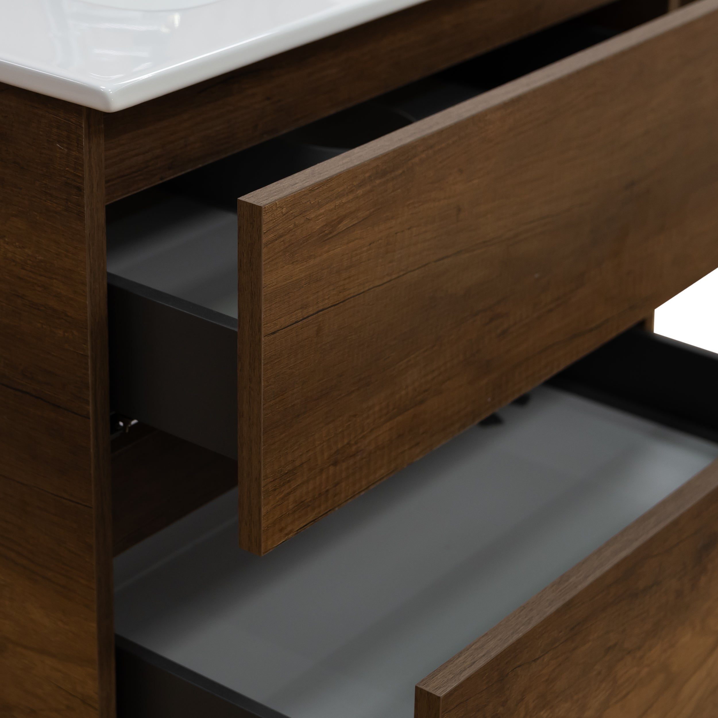 Mobile bagno sospeso 100 cm in legno color noce con lavabo, specchio e faretto a led I Made in Italy - 4