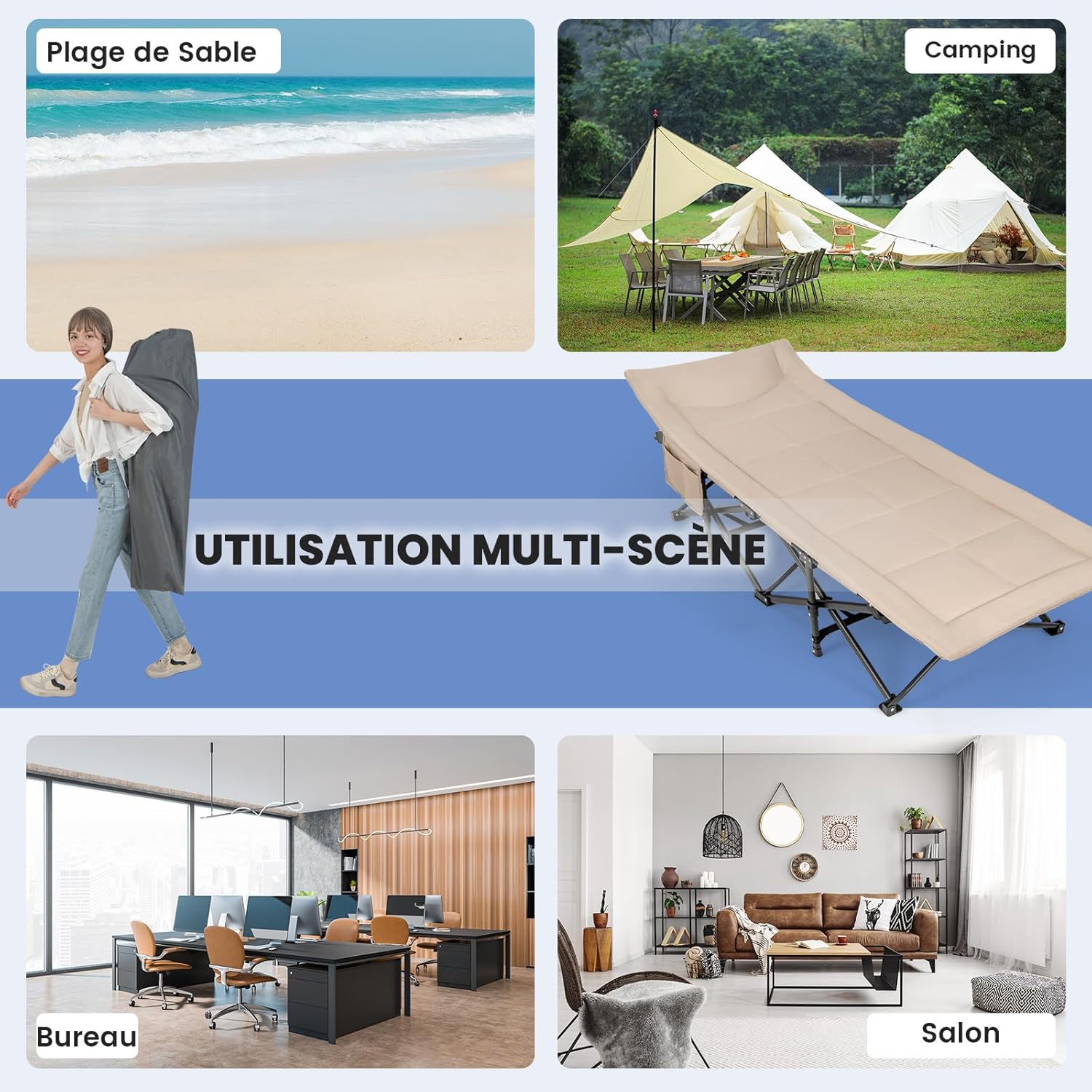 Brandina da Campeggio, Letto da Campeggio con Cuscino e Poggiatesta, Tappetino a Doppio Strato, Brandina da Campeggio Portatile per Ufficio, C - 8