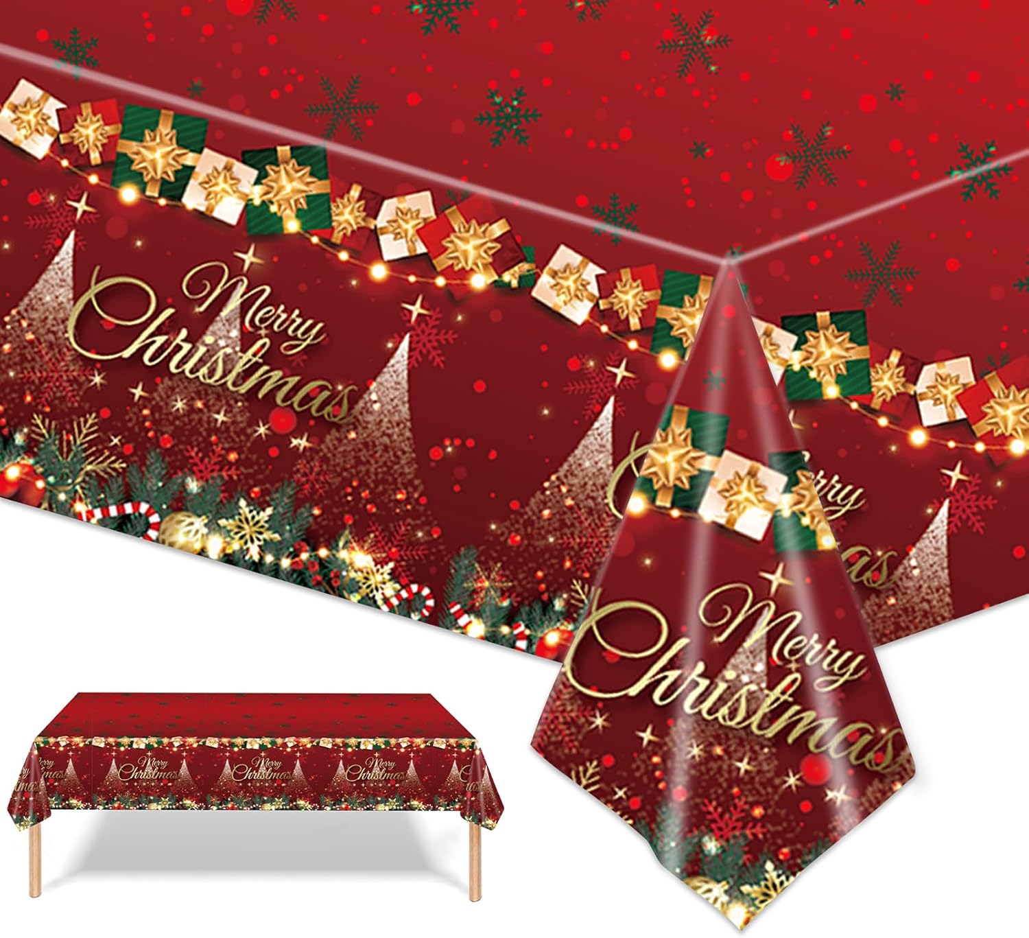 Tovaglia Natalizia, 137 x 274 cm Rettangolare, Tovaglia di Natale Impermeabile Antimacchia con Decorazioni Natalizie
