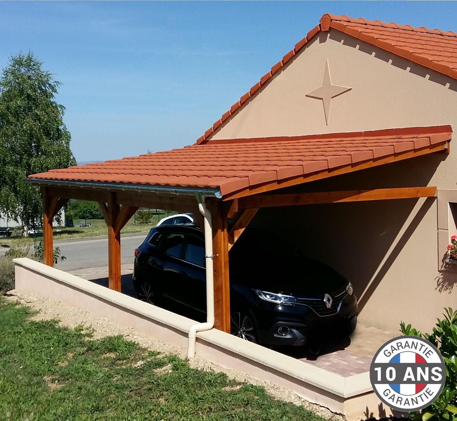 Carport Bois Français adossé 19 m² – 1 pente – 3 poteaux – Abri voiture extérieur – Garantie 10 ans - 4
