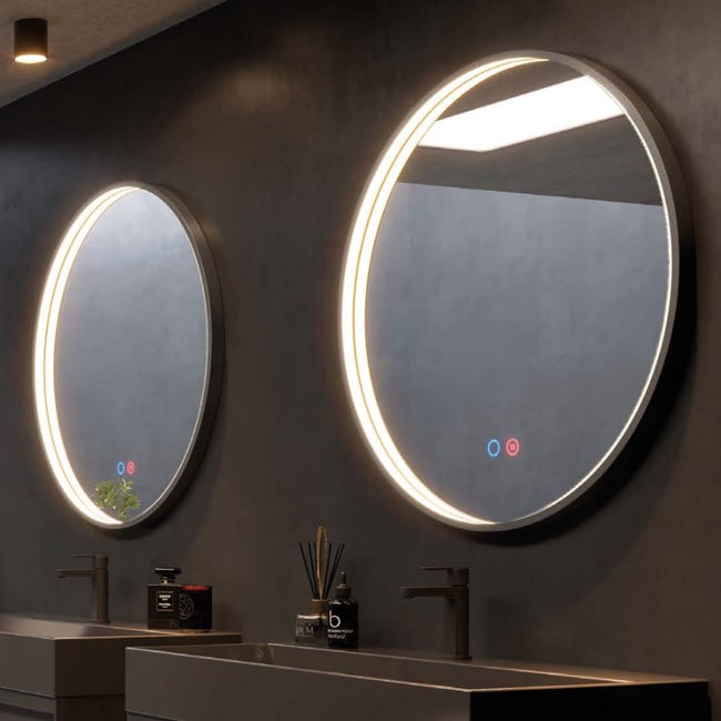LEDIMEX - Espejo Redondo Baño con Luz LED 60cm, Sensor Antivaho y Marco ...