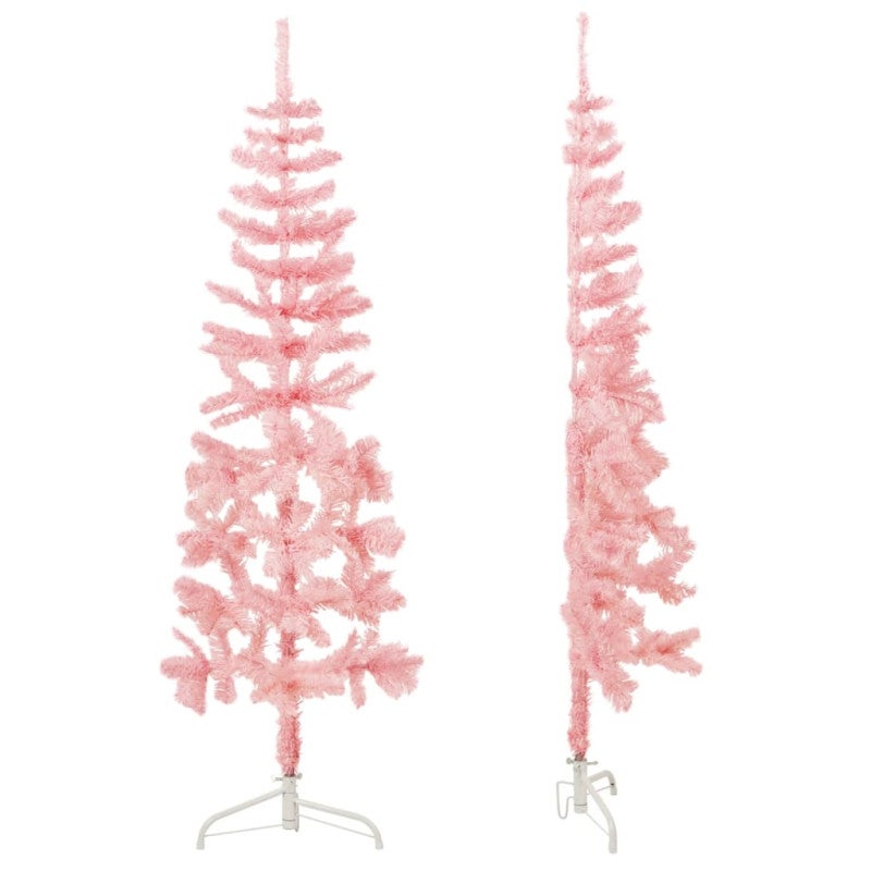 Albero Natale Artificiale Sottile a Metà e Supporto Rosa 120 cm vidaXL - 2
