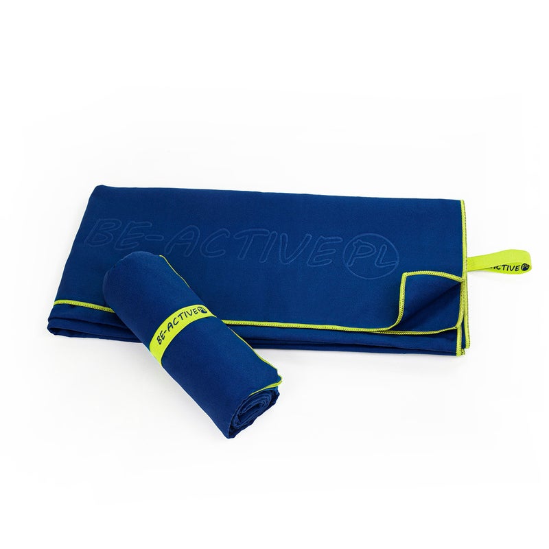 Ręcznik szybkoschnący z mikrofibry 130x80 cm, ręcznik kąpielowy, granatowo-limonkowy Be-active.pl