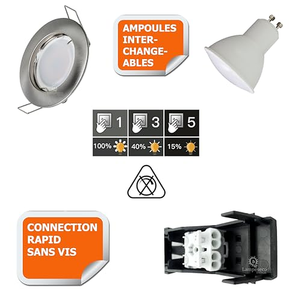 15 Spots LED Dimmable Sans Variateur 7W Eq.56w - LAMPESECOENERGIE - Blanc Neutre - Finition Alu Brossé - Maison