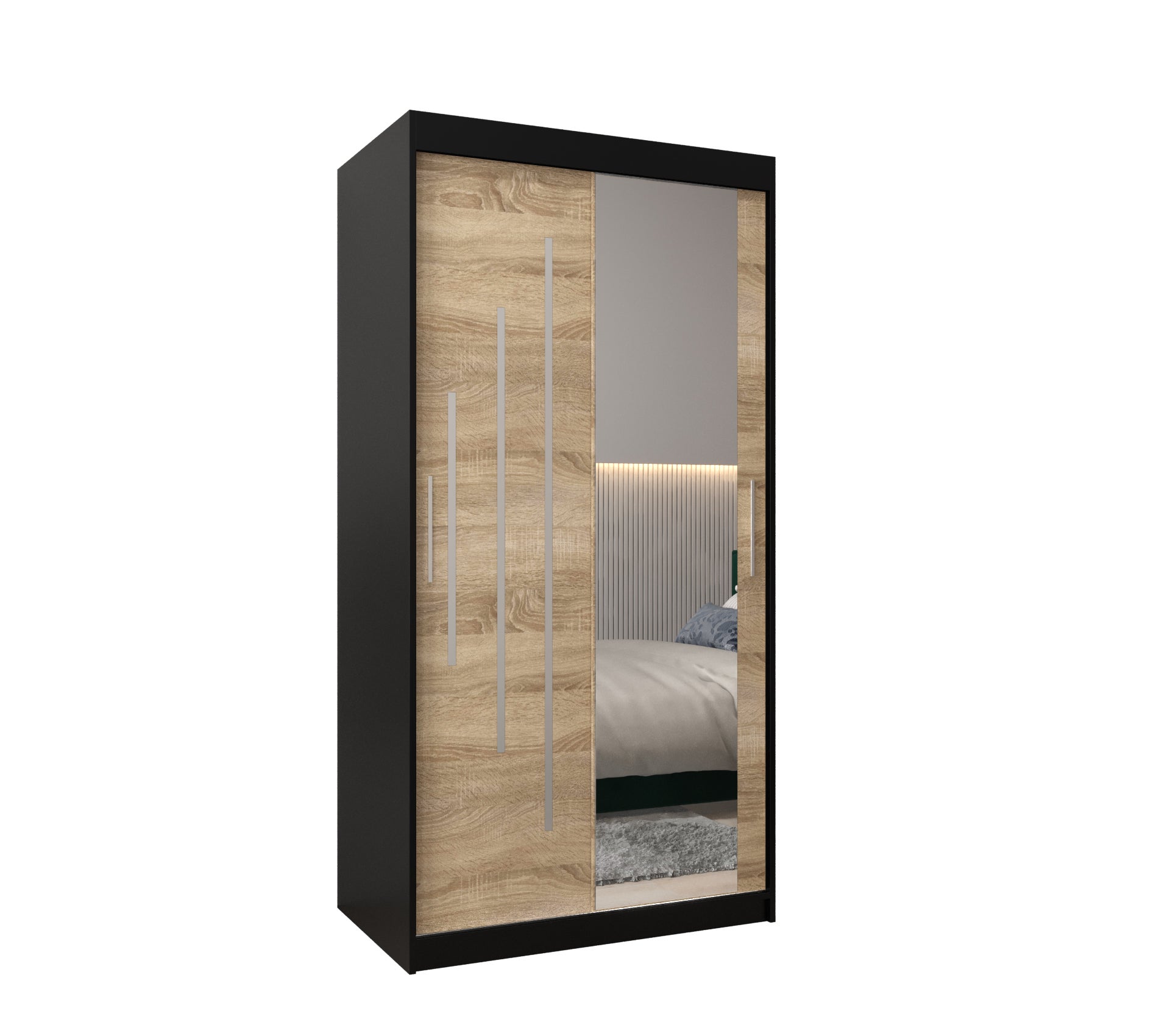 Szafa przesuwna garderoba York 2 100 x 62 x 200 cm Czarny + Sonoma - Abiks Meble