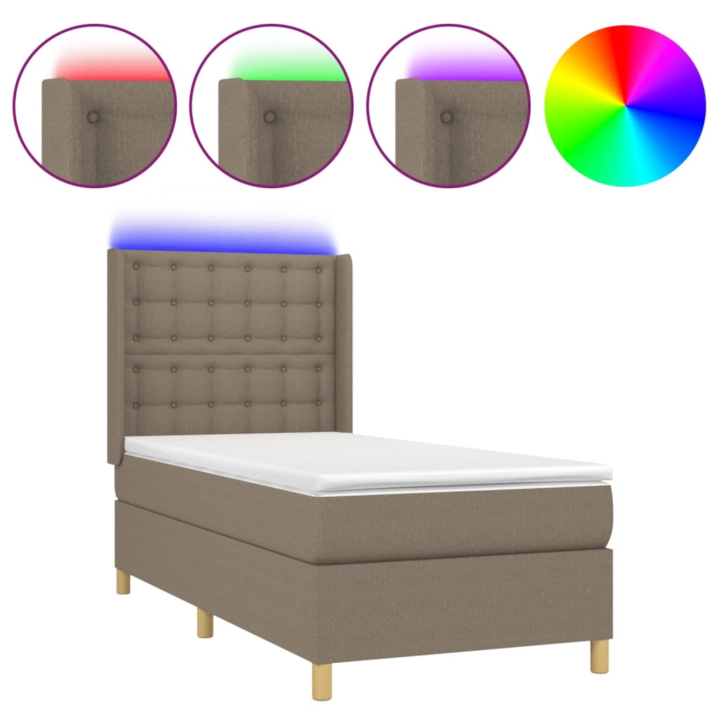 VidaXL Cama Box Spring Colchón Y Luces LED Somier Cama Individual Estructura Mueble Dormitorio Habitación Interior Tela Negro 100x200 Cm