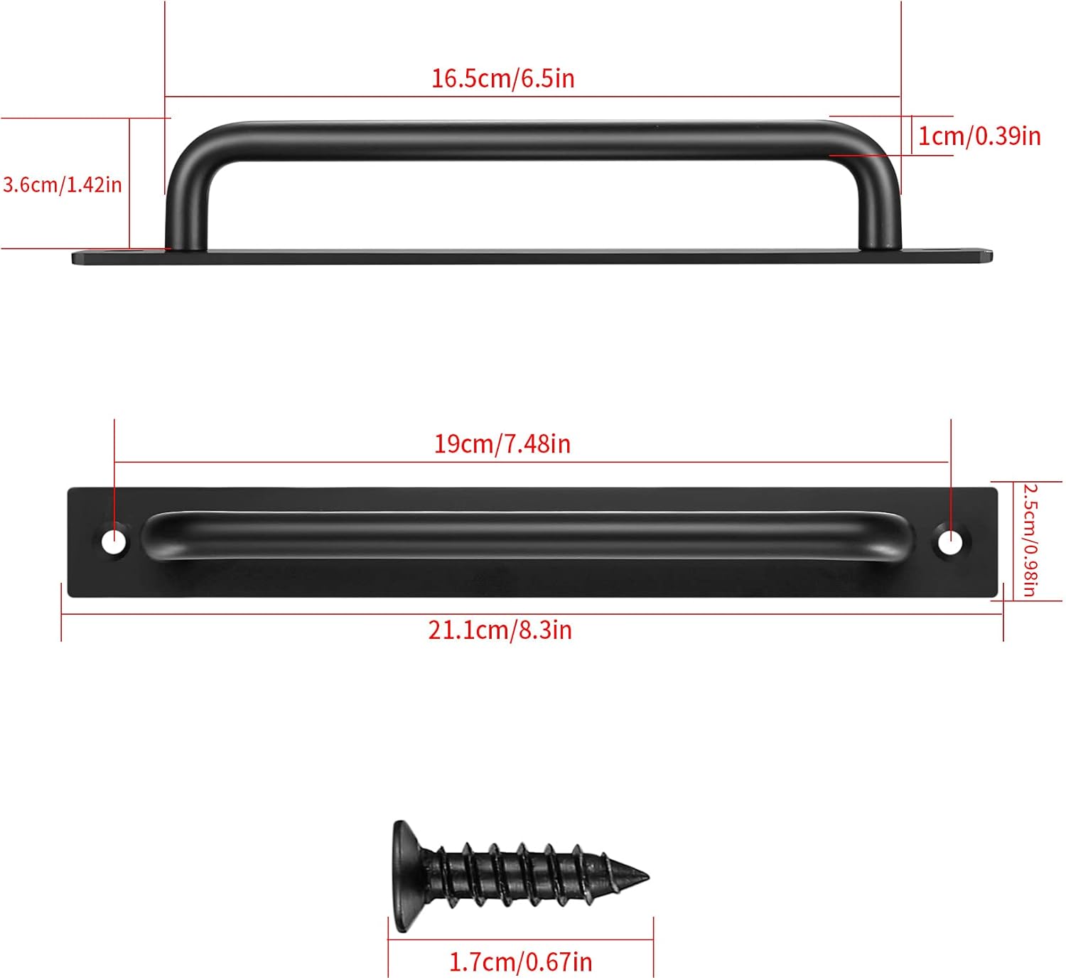 Poignée de Porte 2Pcs Poignée de Porte Noire en Alliage d'aluminium Poignée de Porte Coulissante Lourde avec 4 Vis, Noir, 244MM - 2