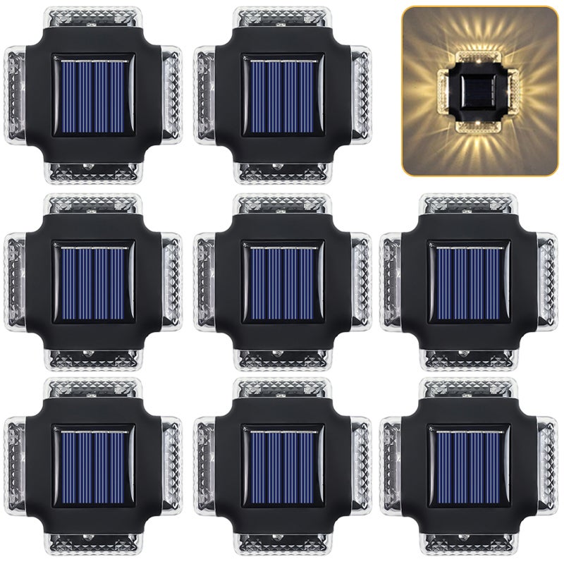 Zestaw 8 zewnętrznych lamp solarnych, solarnych kinkietów od zmierzchu do świtu, wodoodpornych lamp ogrodowych solarnych IP65, ciepłe światło