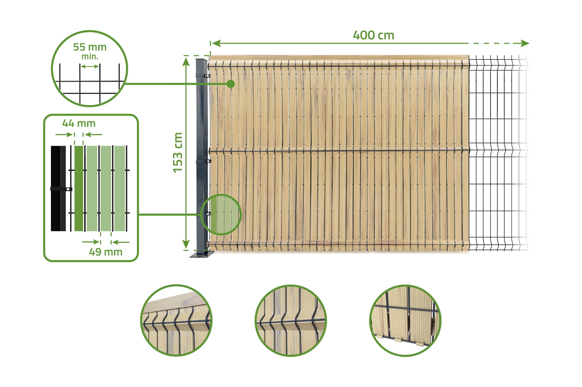 Kit lamelles occultantes PVC 4m CINTO H.150cm Beige - avec clips et profil de finition - 9