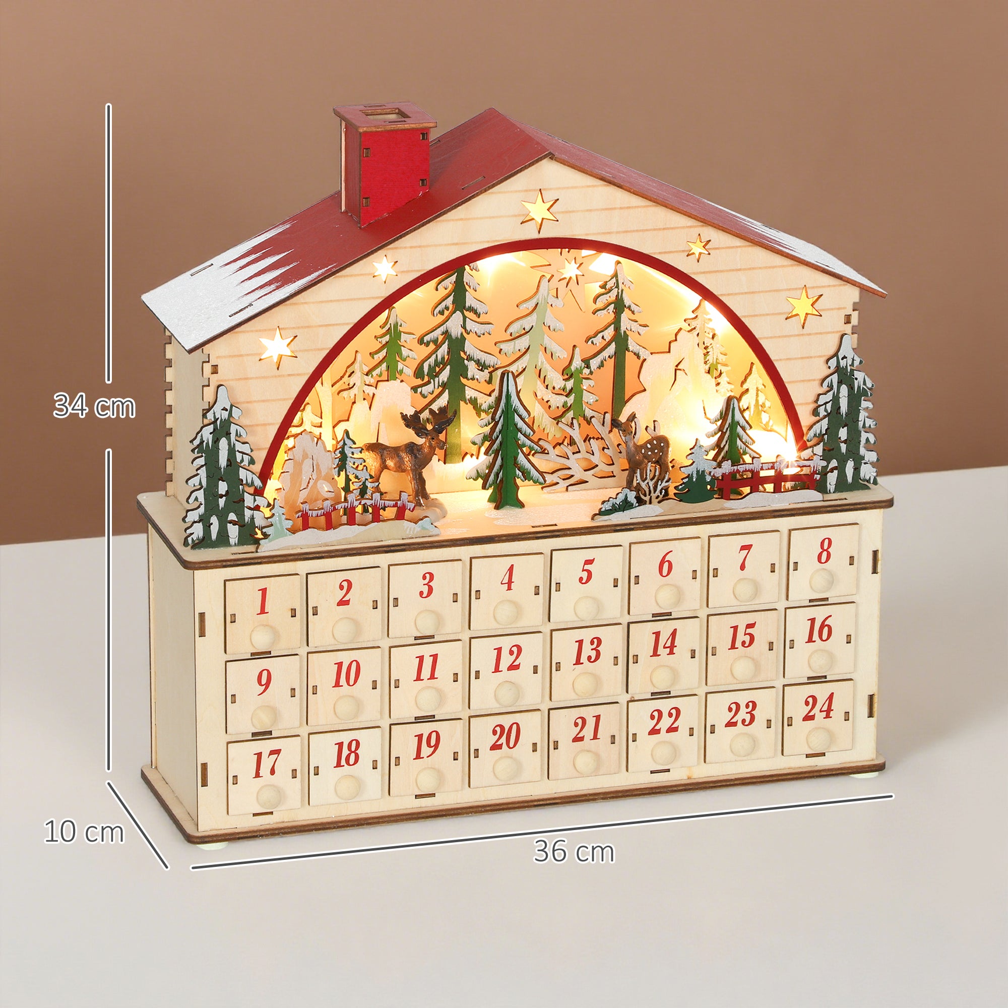 Calendario Adviento Navidad HOMCOM Tablero Multicapa Madera Natural 36x10x34 cm - 4