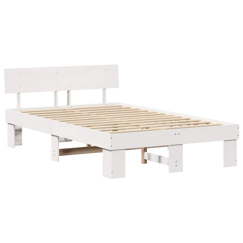 Cadre de lit avec tête de lit blanc 140 x 190 cm en pin massif - 4