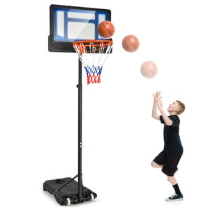 COSTWAY Panier de Basketball sur Pieds avec Hauteur Réglable 90-210 CM, Support de Basket à roulettes avec Base Remplissable Panneau en PE, Bleu