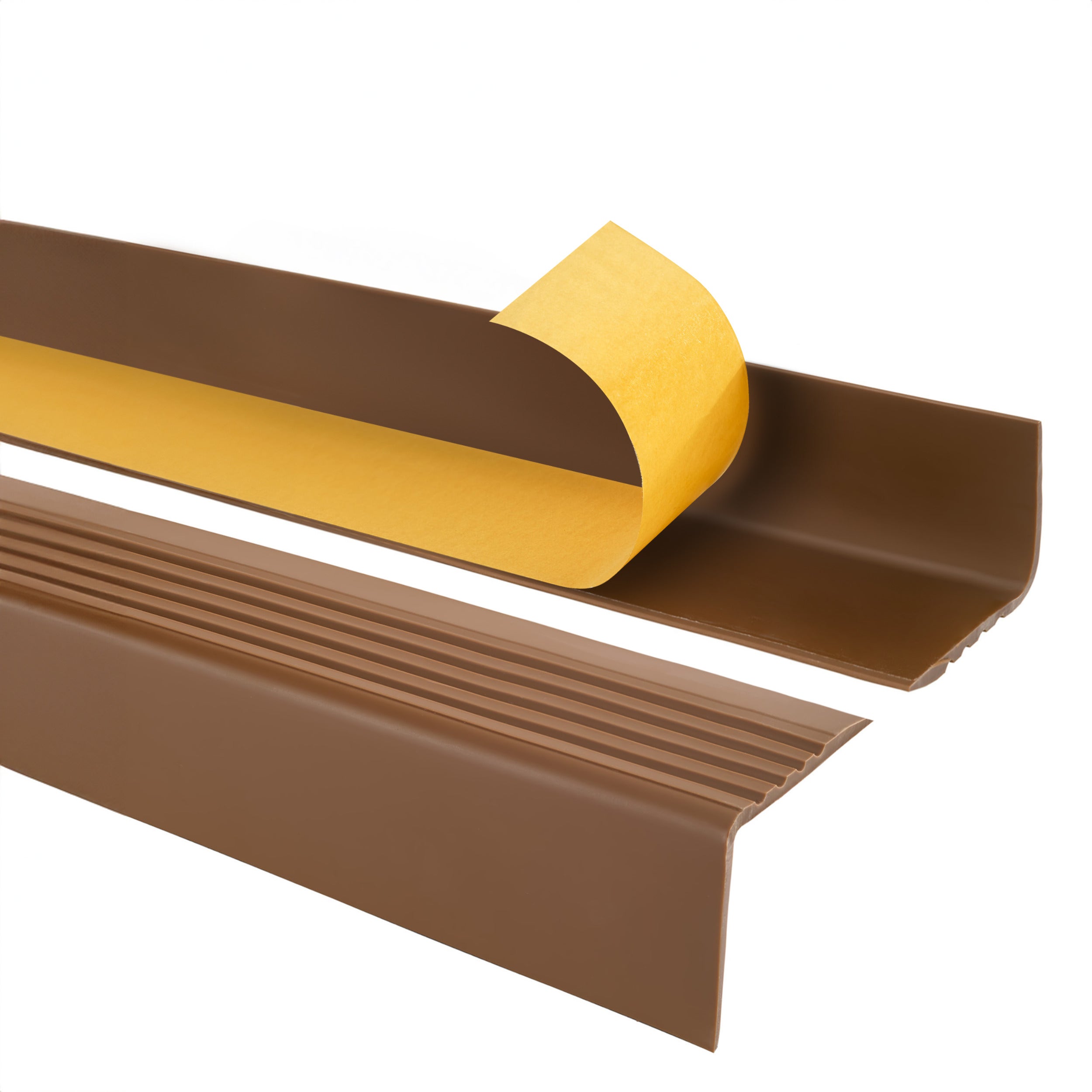 Samoprzylepny profil schodowy 50x42 mm PVC na krawędzie stopni z ryflowaniem - 70 cm, brąz