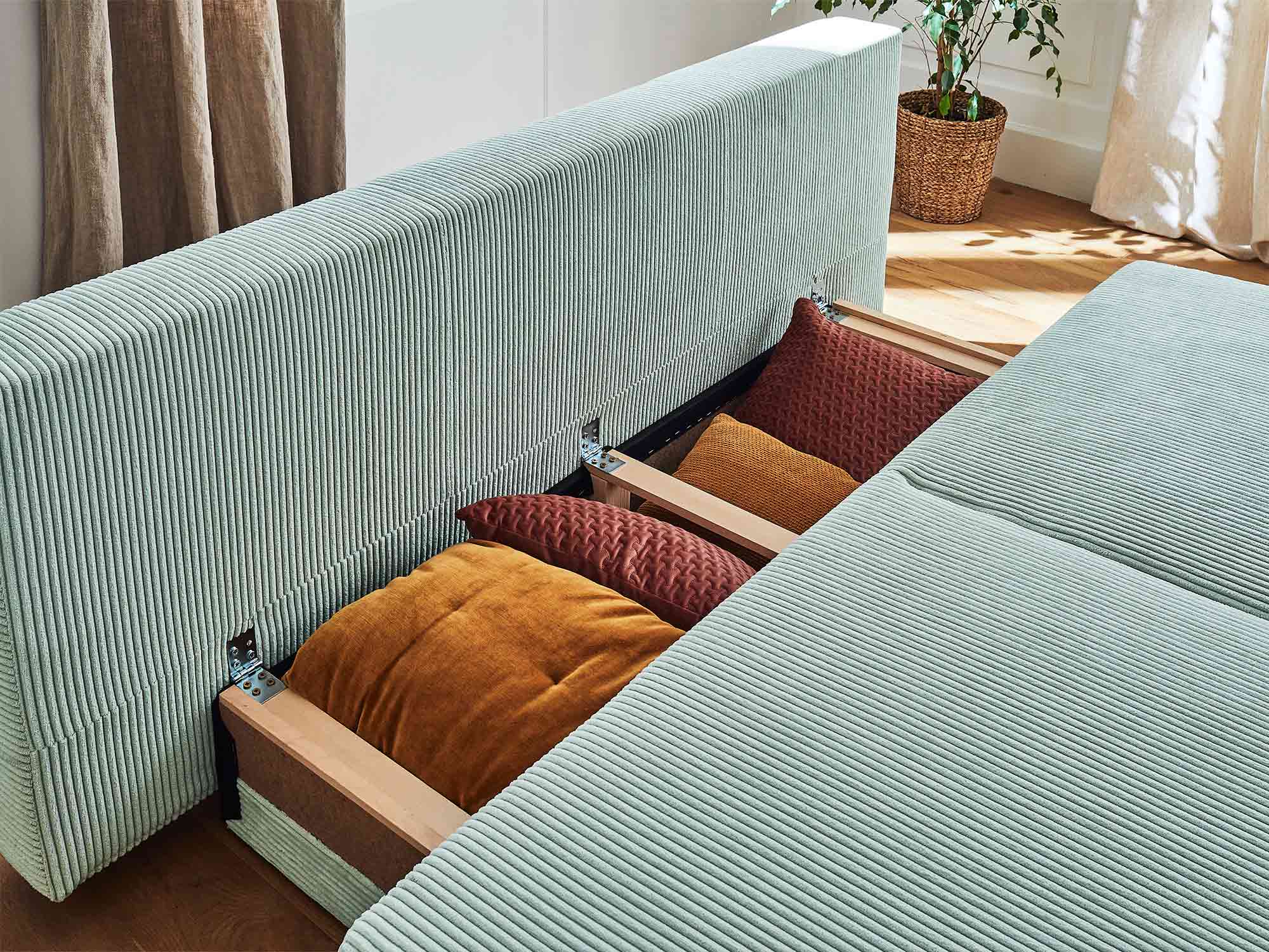 Canapé droit convertible 3 places en velours côtelé bleu - CRISTAL - Best Mobilier - 5