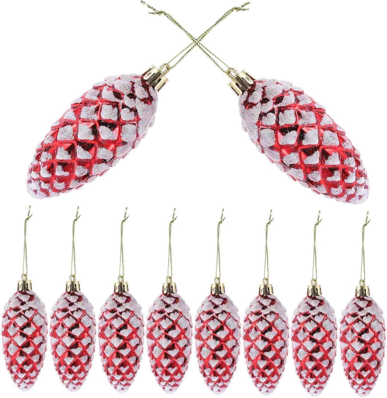 10 Pcs Grosses Boules de Noel Rouge à Paillettes - Pomme de Pin Sapin Noël - à Suspendre - Décoration Sapin de Noël (Rouge) - 4