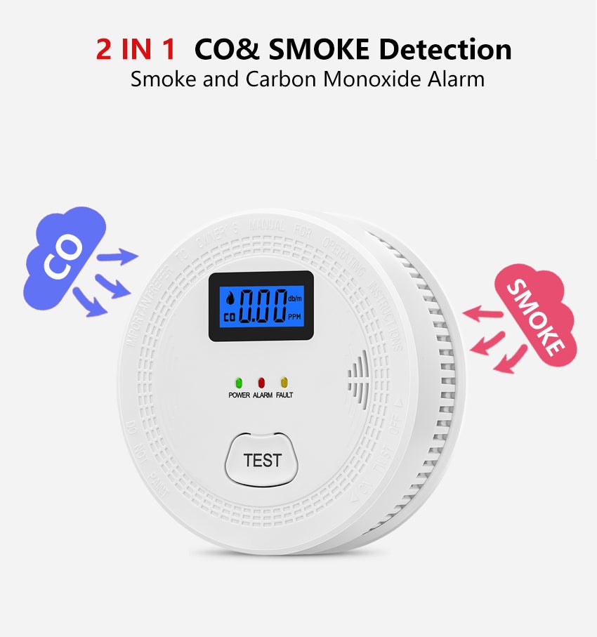 Détecteur de fumée et de CO 2 en 1, détecteur de détection de gaz, blanc (anglais) sans pile - 4