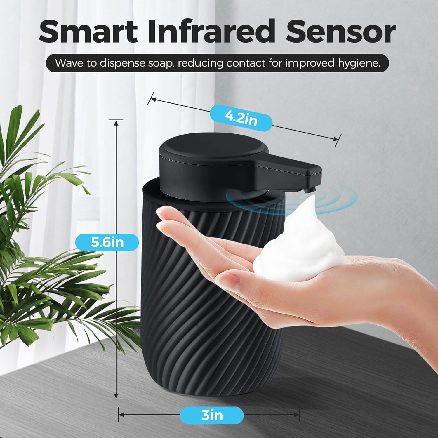Distributore automatico di sapone 300 ml, distributore di sapone elettrico, sensore touchless, con ricarica USB, nero - 4