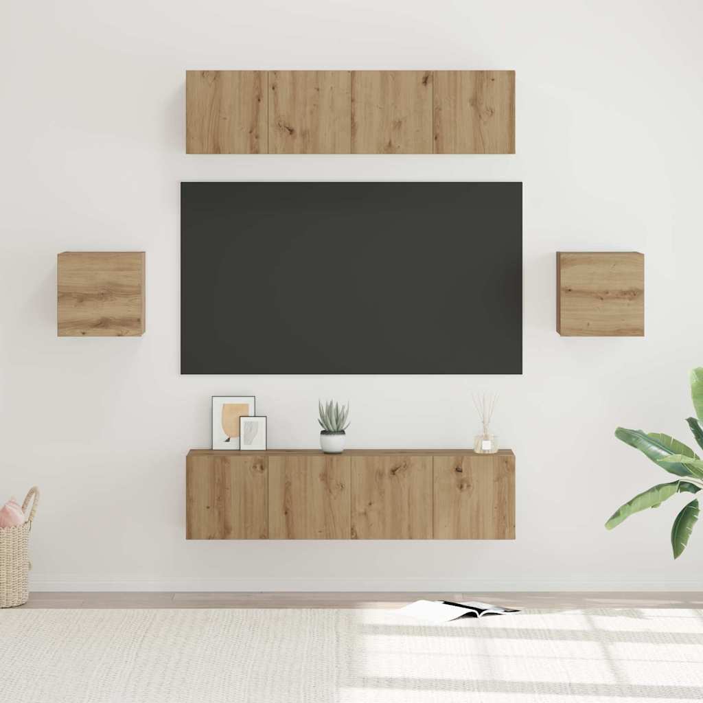 Zestaw szafek RTV Montowane na ścianie 6 pcs Dąb rzemieślniczy vidaXL