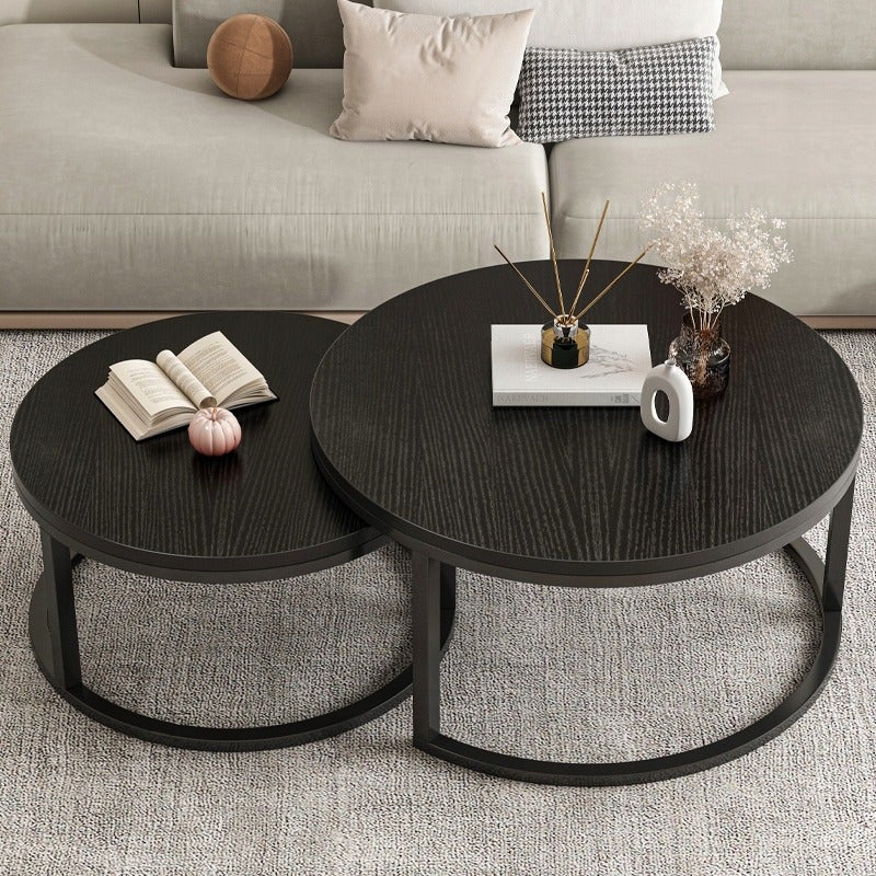 Stolik kawowy okrągły zestaw 2 stolików czarnych nowoczesne - 3