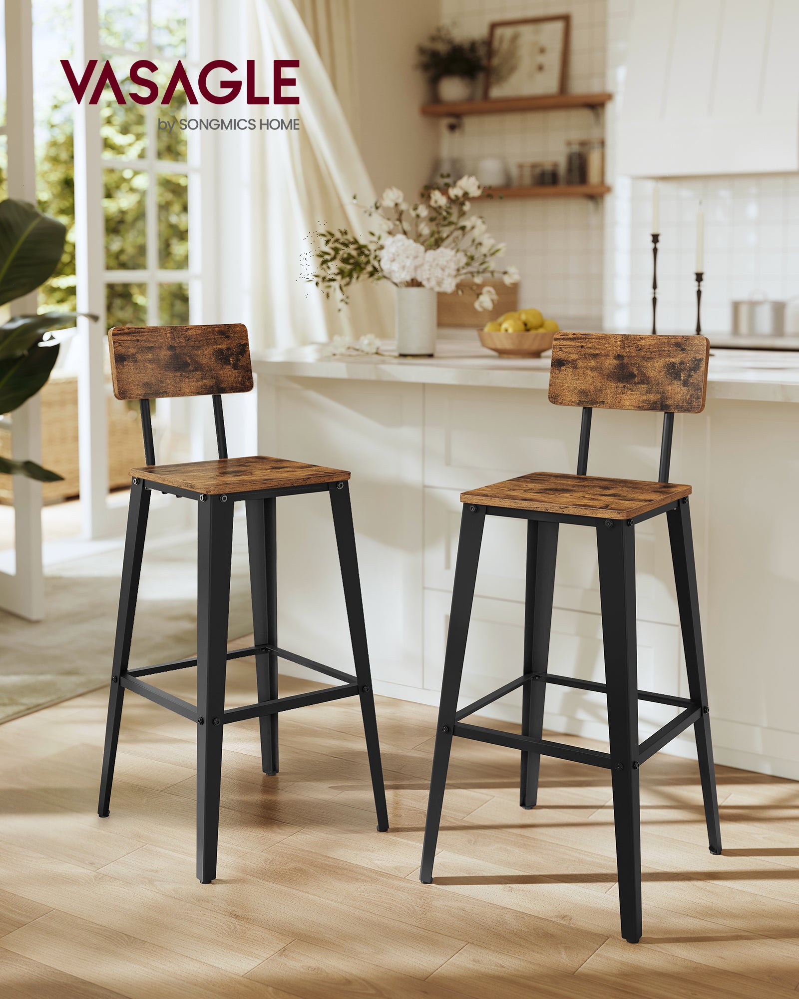 Tabouret Bas Matelassé Similicuir – Style Industriel, Repose-Pieds, 46x47x42 Cm, Noir/Marron