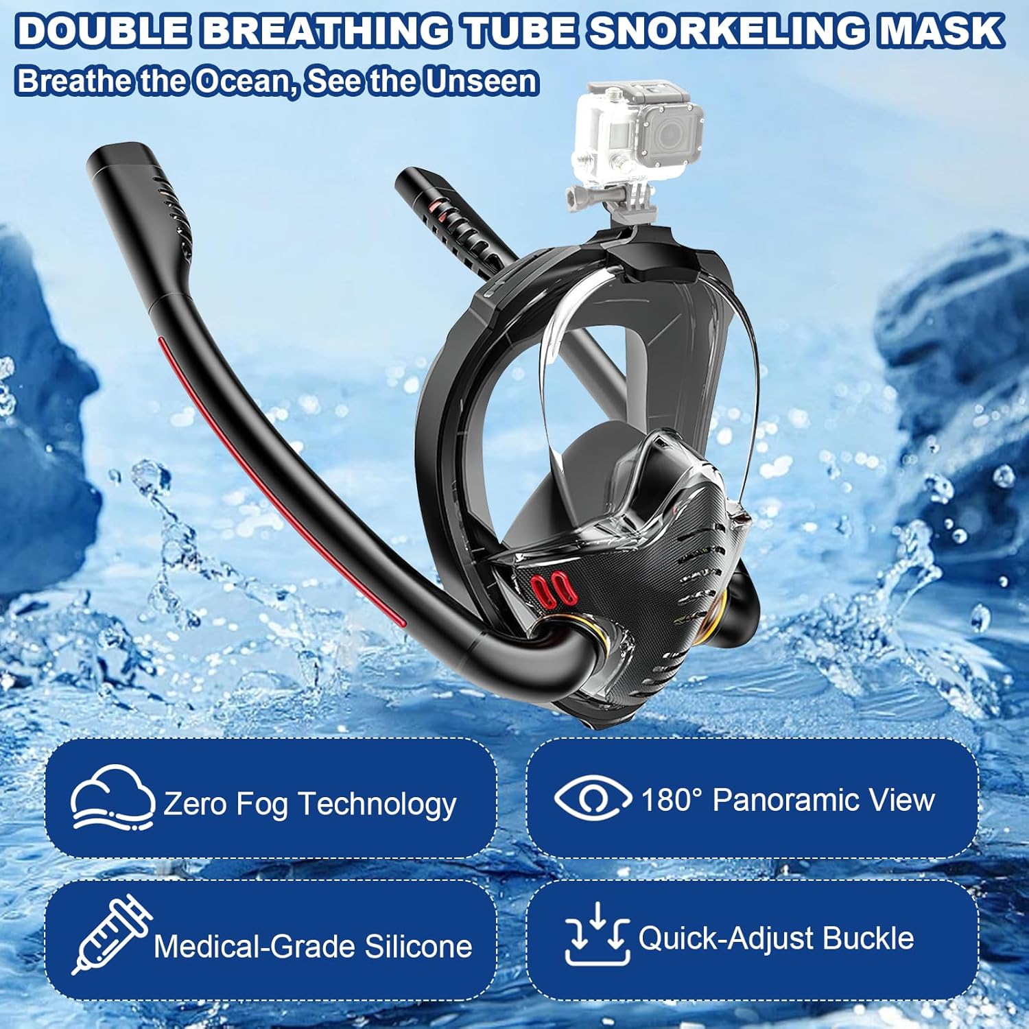Masque de Plongée pour Adultes, Masque Complet avec Tuba, sans Risque de CO2, Masque de Plongée Intégral Complet pour la Plongée Libre, la Natation et - 4