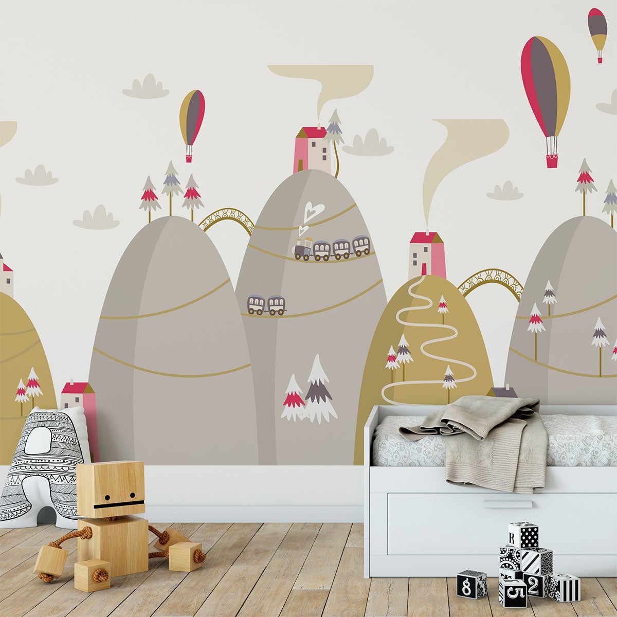 Adesivo di montagna scandinavo mongolfiere in spettacolo - Sticker adesivo - adesivi murali - 100x150cm - 3