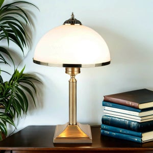 Lampe De Table Ancienne En Laiton Et Verre - Style Art Nouveau - Hauteur 39 Cm - Culot E27 - Pour Intérieur - Neuf Avec Emballage