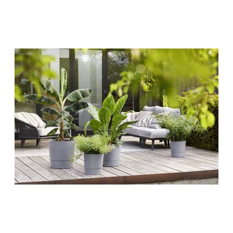 Pot De Fleurs Elho Greensense Aqua Care Carré 30 - Gris/ciment, Système D'arrosage Automatique, Ø14-50 Cm
