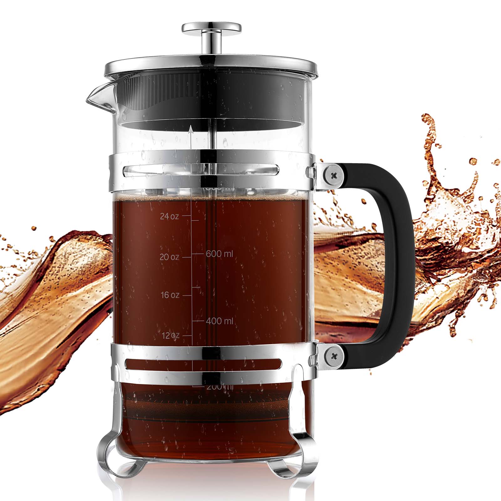 French Press Coffee Maker 1L Szkło borokrzemianowe Kawiarka tłokowa Srebrny VEVOR
