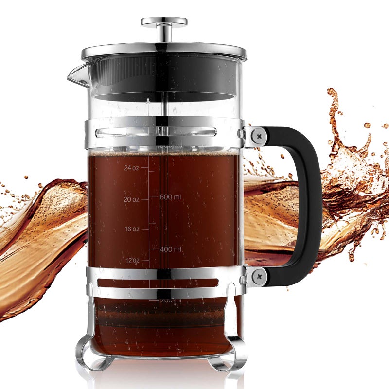 French Press Coffee Maker 1L Szkło borokrzemianowe Kawiarka tłokowa Srebrny VEVOR