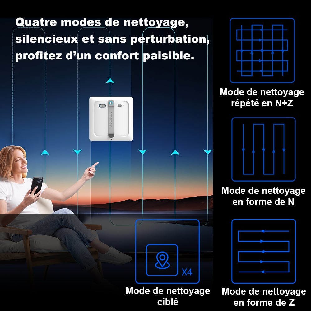 LIECTROUX S9 – Robot Laveur de Vitres Intelligent 9000 Pa, Double Brosses Rotatives, Pulvérisation 6 Voies, App & Télécommande, Vitres Avec/Sans Cadre - 7
