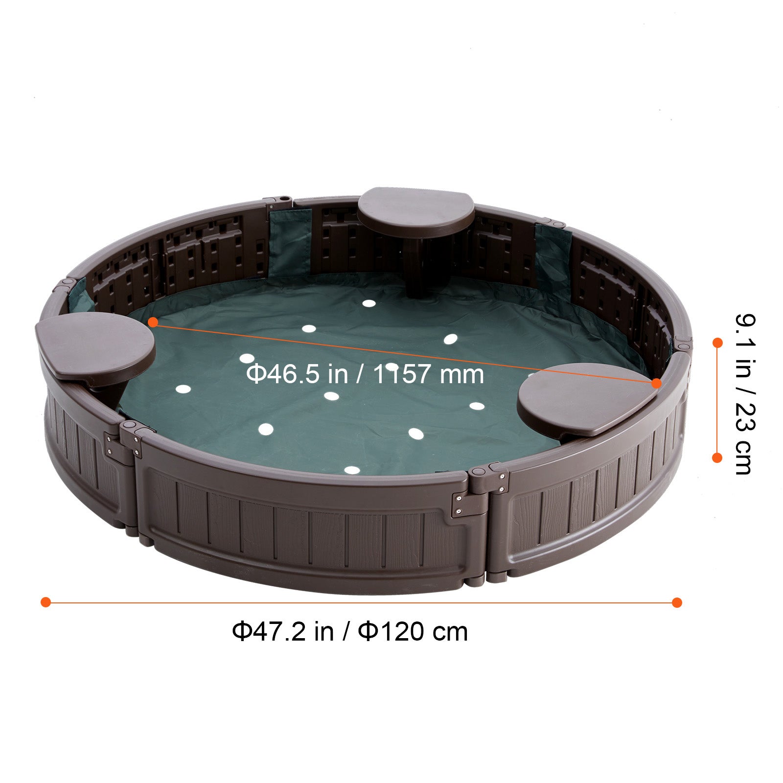 Caixa de areia com tampa,SucceBuy redonda 47,2 x 9,1 polegadas,em PEHD com 3 assentos de canto e revestimento inferior para jardim,praia,parque - 2