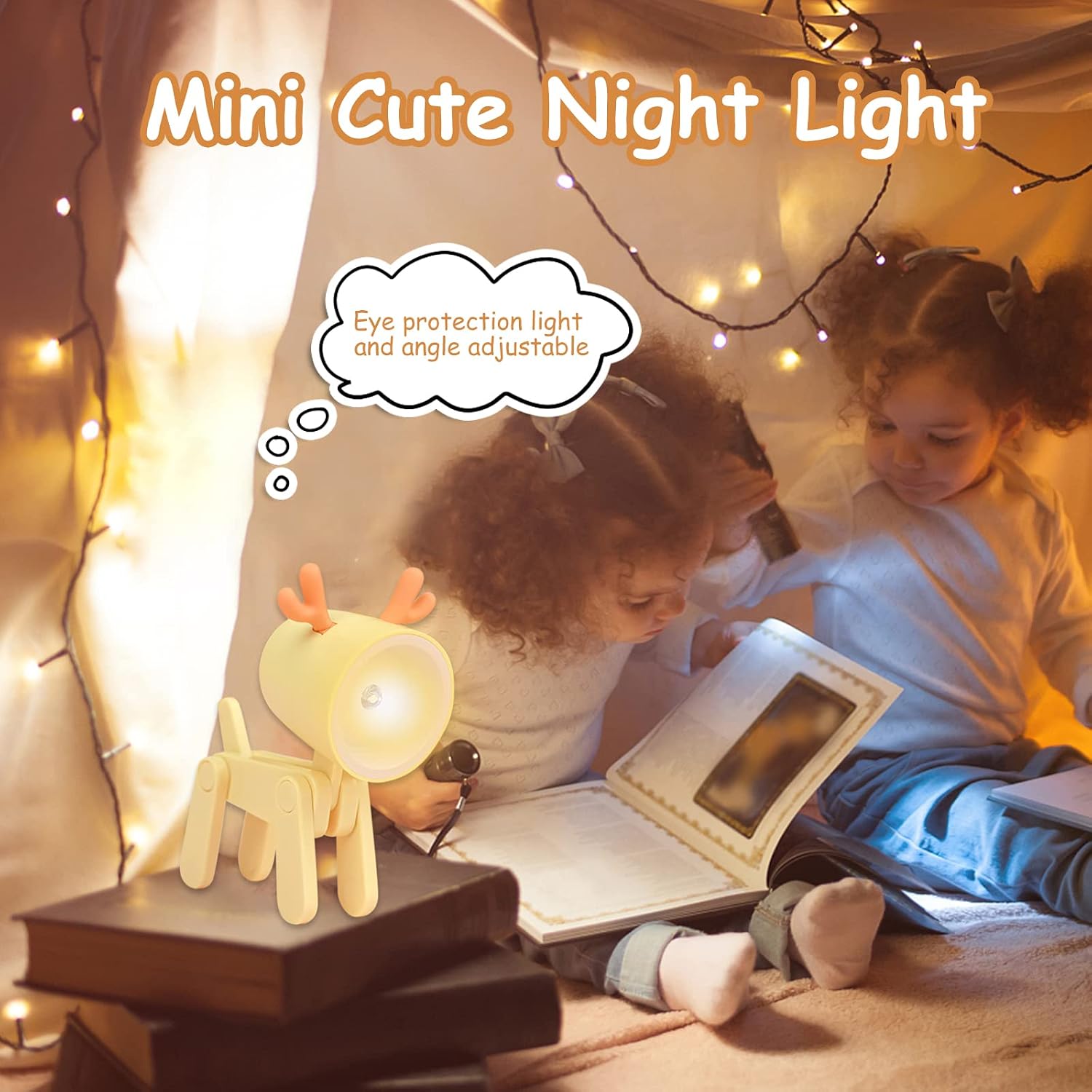 Lampka nocna Deer (żółta), regulowany uchwyt na telefon komórkowy, lampka nocna LED, prezent świąteczny dla dzieci, dekoracja sypialni - 2