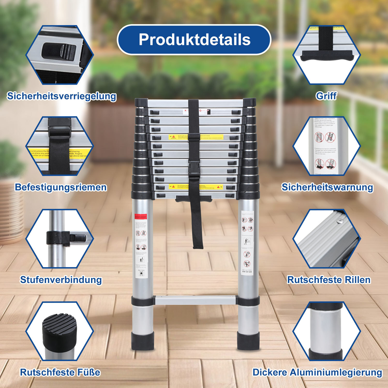Escabeau echelle telescopique Premium 5m aluminium, antidérapante, multifonction - 3
