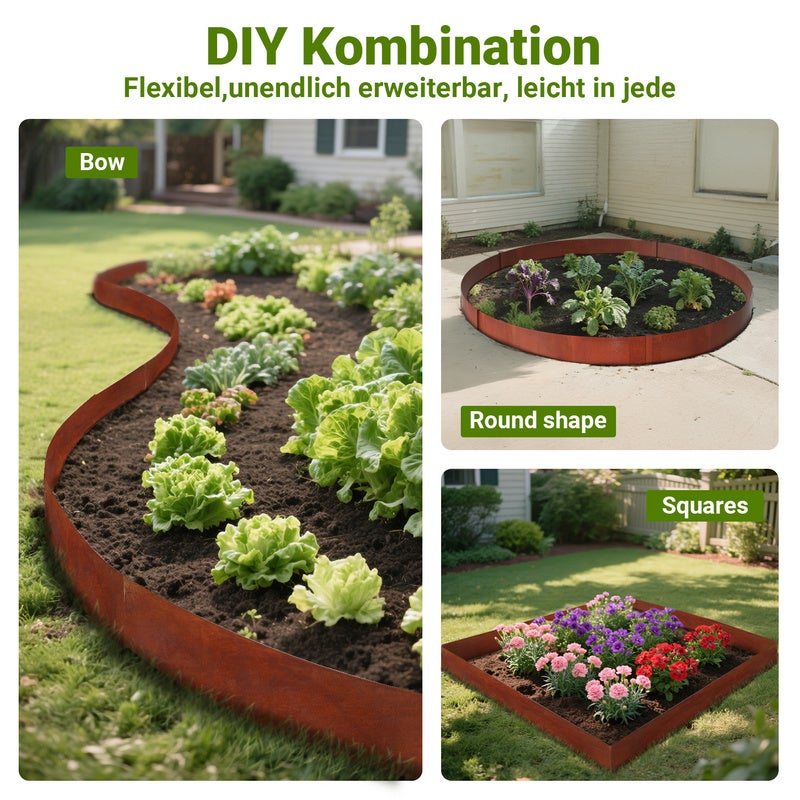 Bordure de jardin avec pointes DIY Bordure de pelouse Bordure de gazon Galvanisé Métal Bordure de parterre avec des gants Rouille 100x20cm 15m - 4