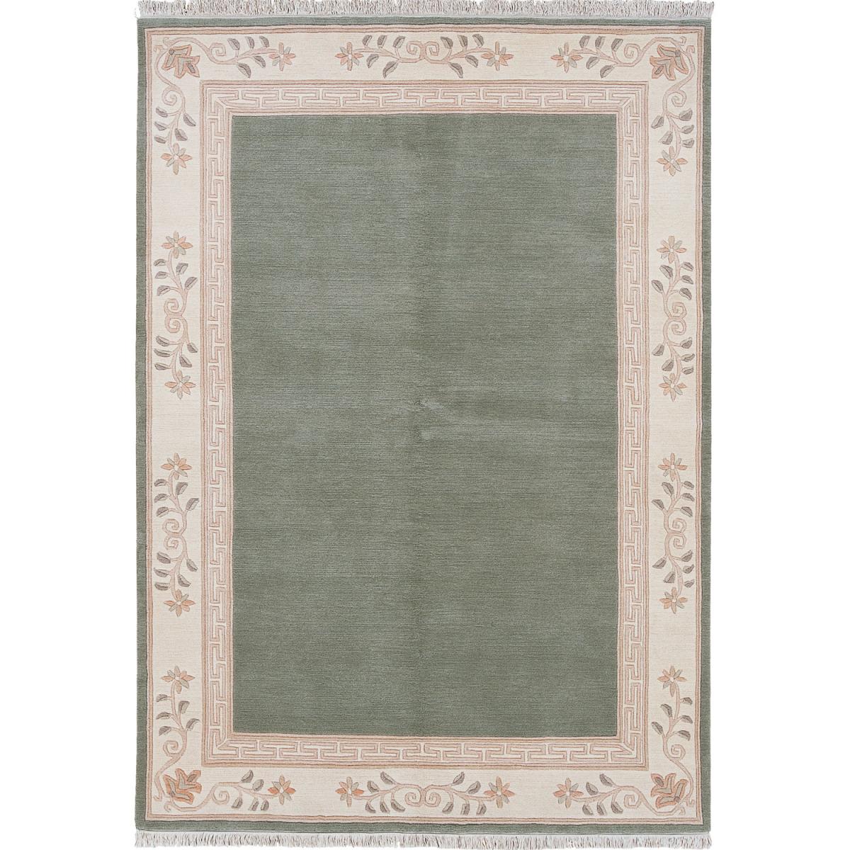 Tapis Salon 200x280 Fait Main En Laine Crème Et Vert Rectangle Motif Floral 93597971