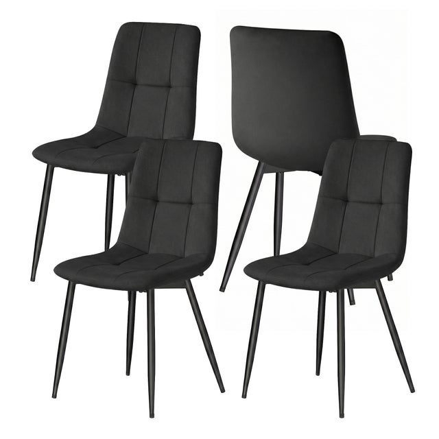 Lot de 4 Chaises Rembourrées en Velours, Chaises de Salle à Manger, Pieds Réglables, pour Cuisine, Salon, Noir