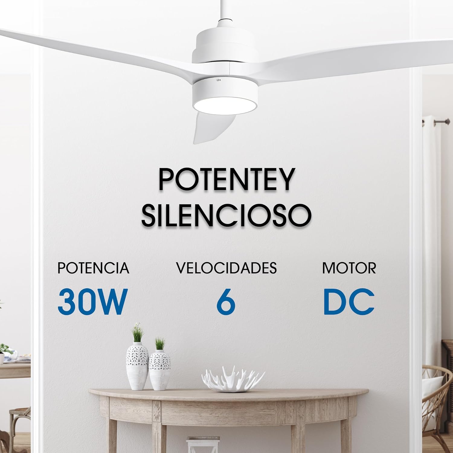 Parrot Uncle Ventilador de Techo con Mando a Distancia, 24 W, 6 Velocidades, 3 Aspas 132 de Diámetro, Función Verano-Invierno, LED, Blanco - 2