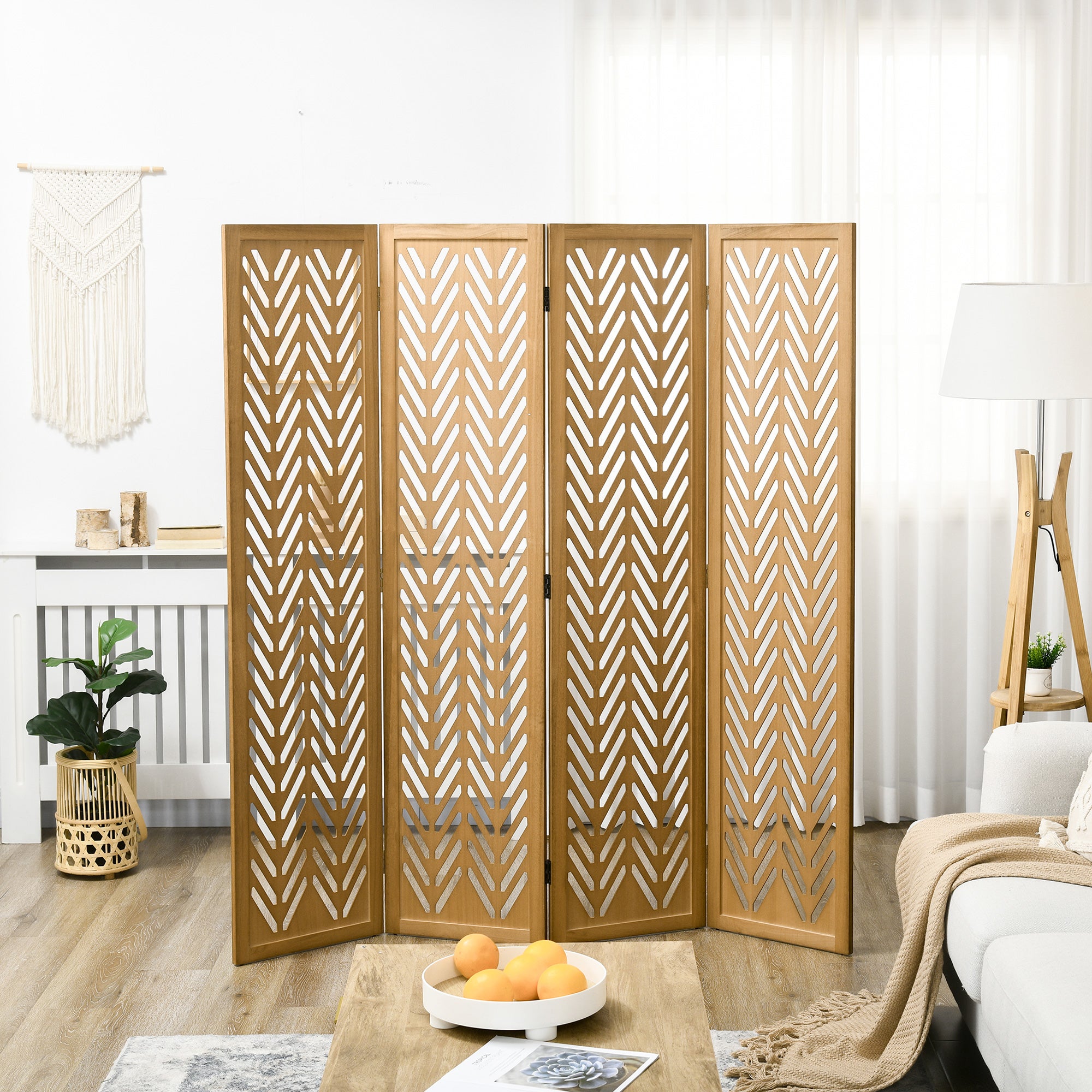 Paravent en bois ajouré séparateur de pièce closion intérieur pliable 4 panneaux en bois 160x170cm naturel - 3