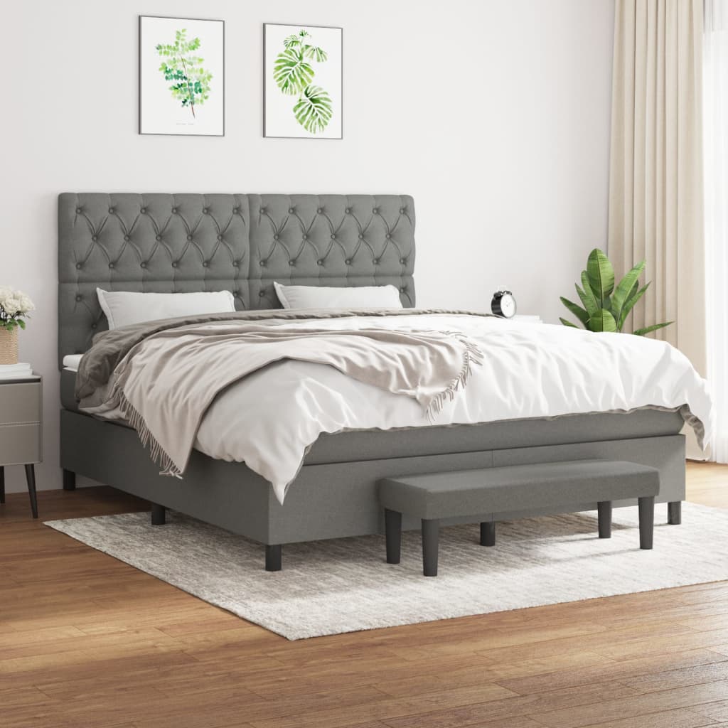 VidaXL Cama Box Spring Con Colchón Somier Cama De Matrimonio Base Estructura Mueble Dormitorio Habitación Interior Terciopelo Gris Oscuro 180x200 Cm