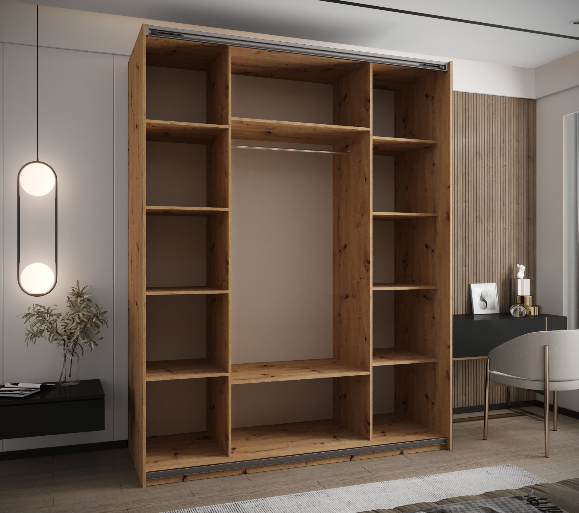 Szafa przesuwna wysoka Lux 2 200 x 64 x 245,5 cm artisan + artisan + u. srebrny - Abiks Meble - 3