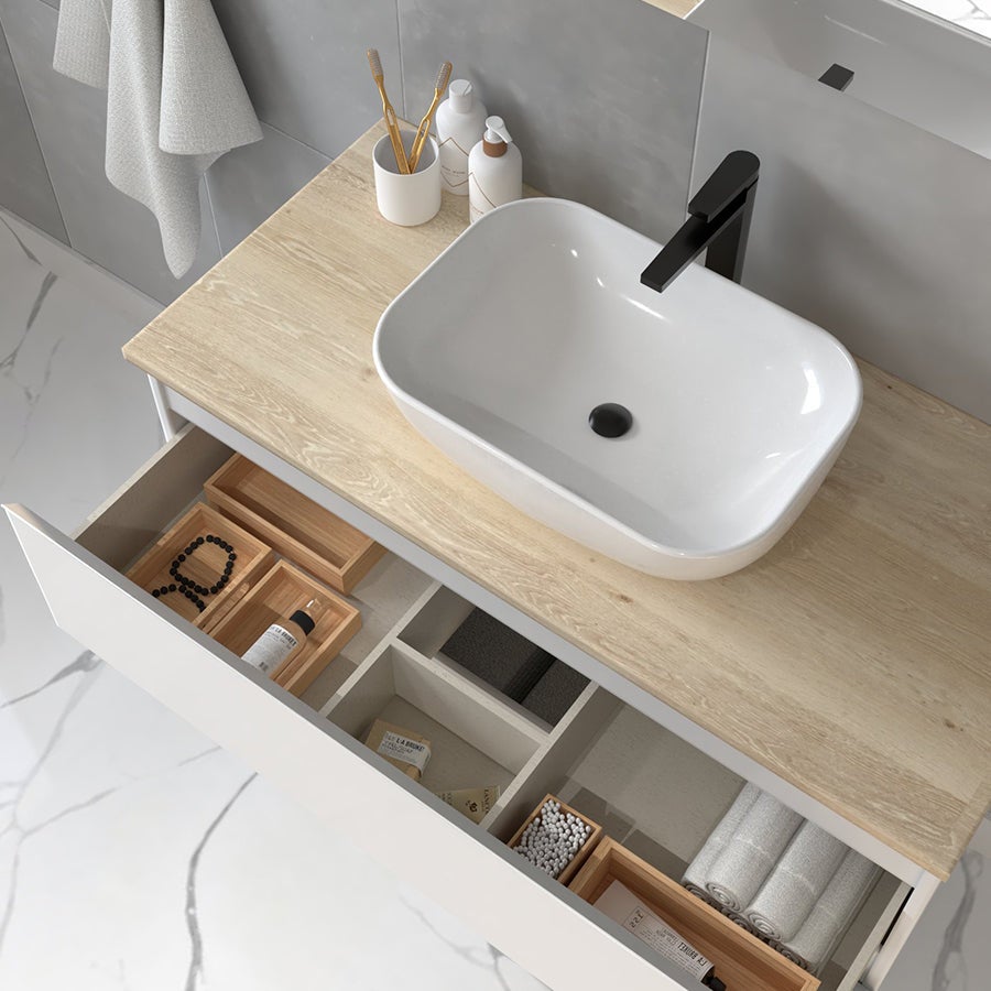 Meuble de salle de bain sans miroir avec vasque à poser arrondie BALEA - Blanc - 70cm - 2