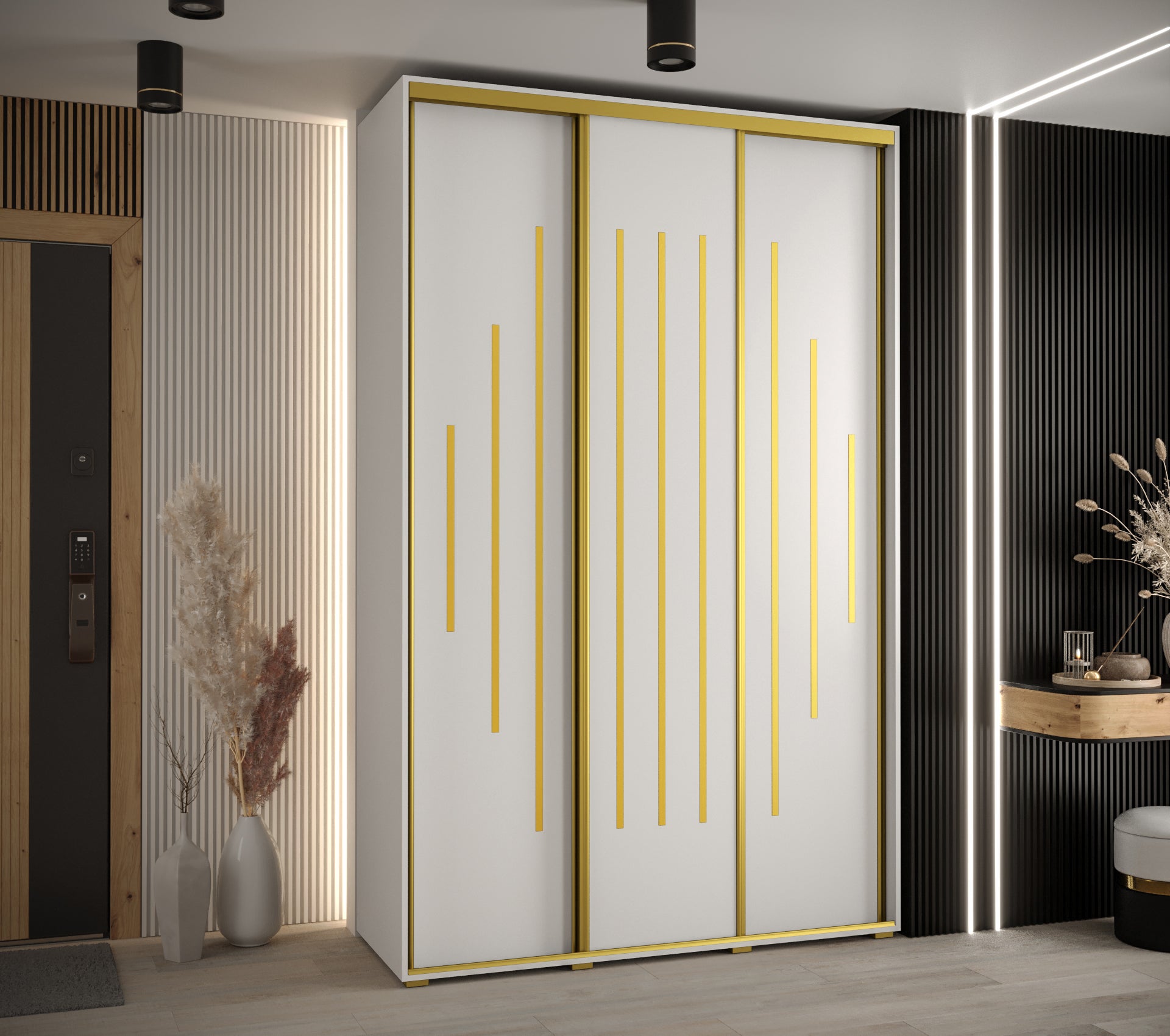 Szafa przesuwna wysoka Davos 12 160 x 45 x 235,2 cm biały + biały + u. złoty - Abiks Meble - 2
