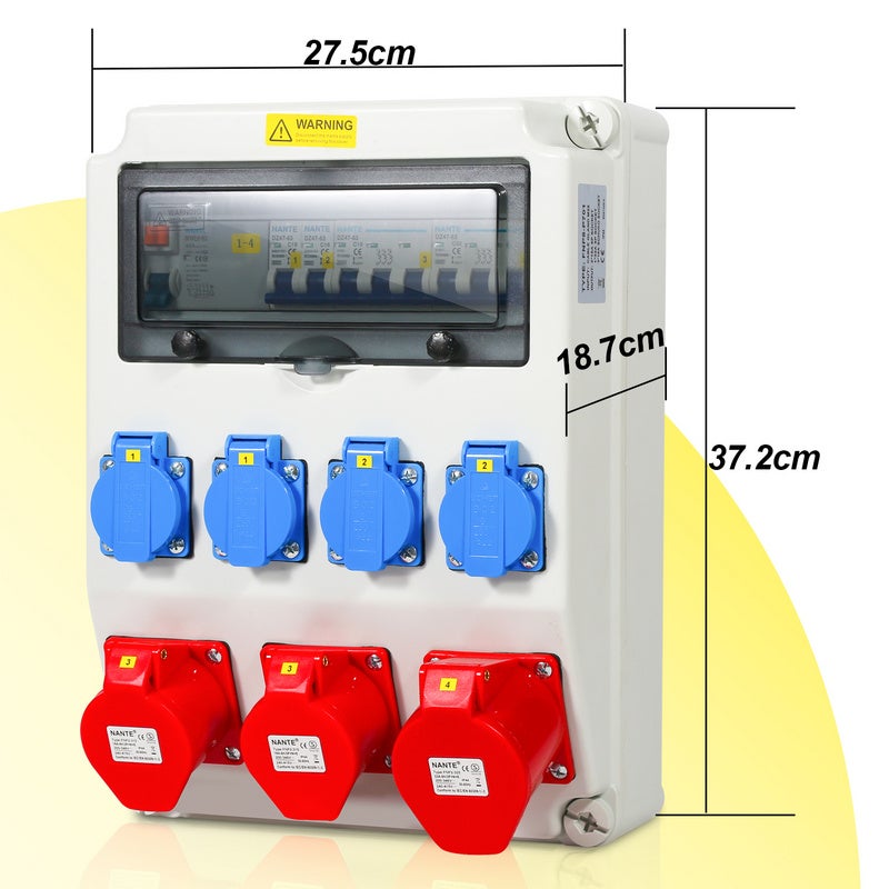 Distributore di corrente da muro con scatola da cantiere con magnetotermico e FI, distributore elettrico 1X32A 2X16A 4x230V MIT LS + FI - 2