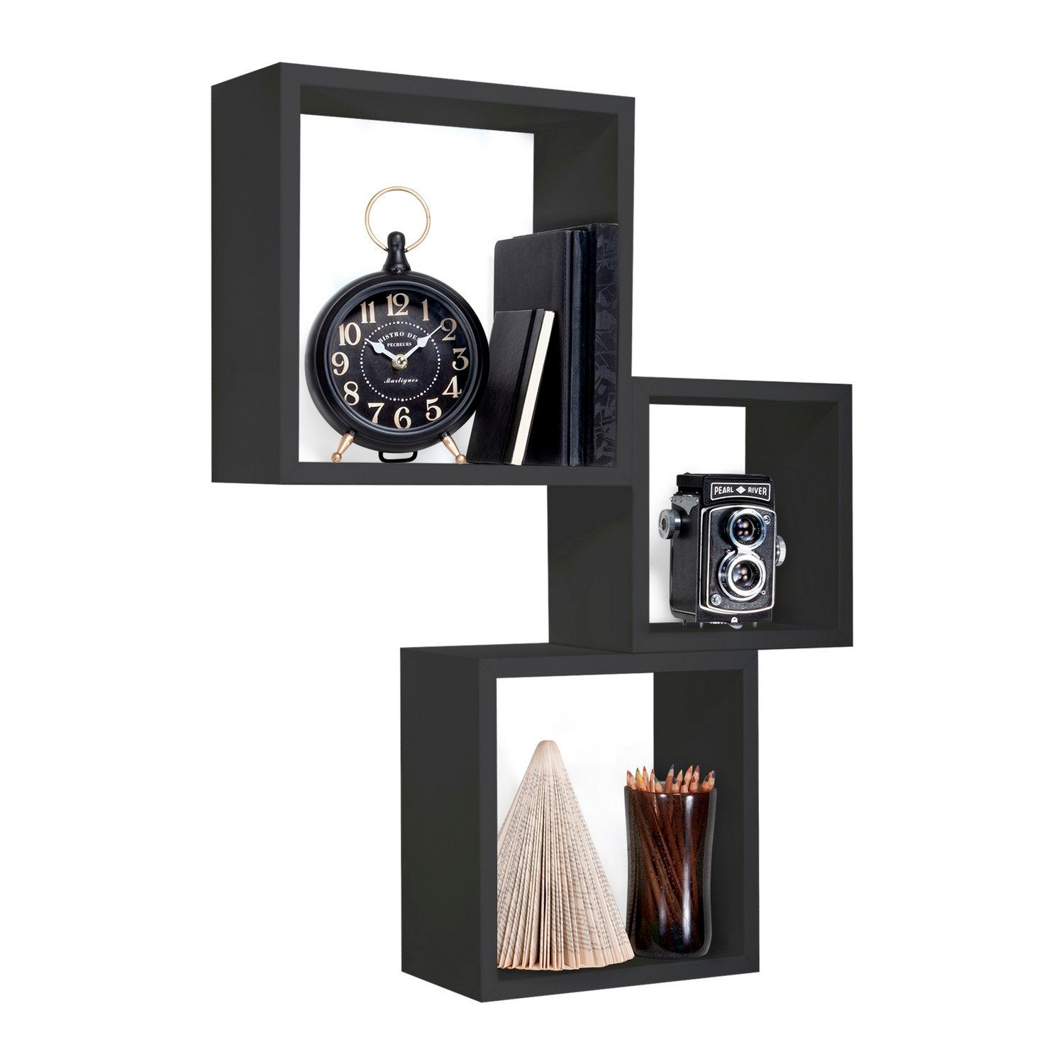 Ensemble de 3 étagères murales décoratives cubiques, noires, 35x35, 30x30 et 25x25 cm de profondeur 15,5 cm - Nightmare - 2