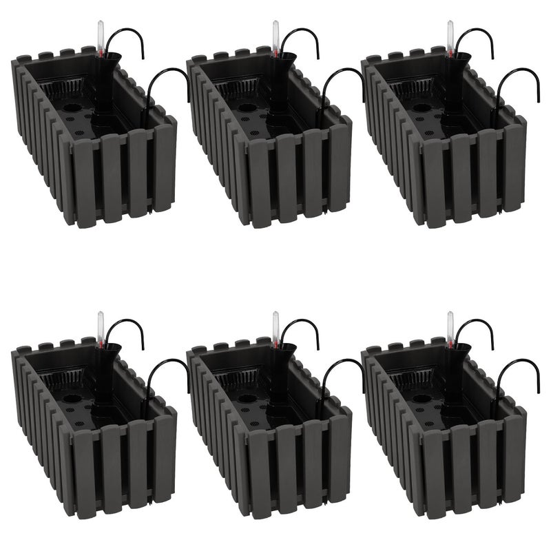 6 szt. Doniczka - Skrzynka Balkonowa - 38 x 18 x 16 cm - na Taras - z Hakami - System Nawadniania - Szara KOTARBAU
