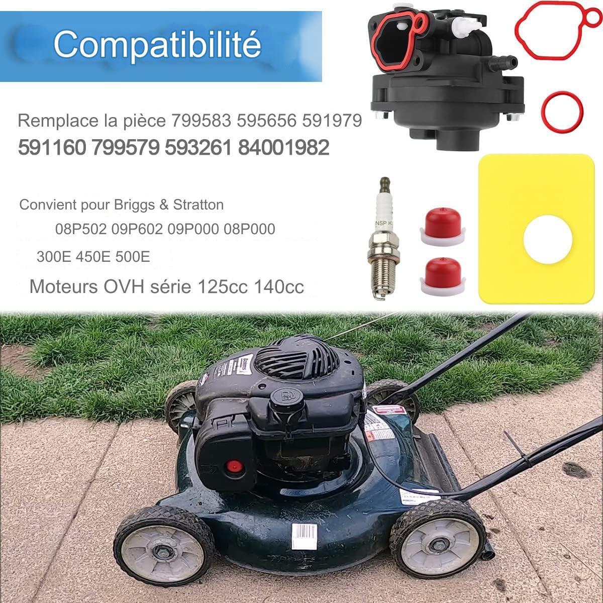 Carburateur pour tondeuse à gazon modèle 799583, adapté aux moteurs Briggs & Stratton 300E, 450E, 500E OVH 125 cm³, série 09P602 - 5