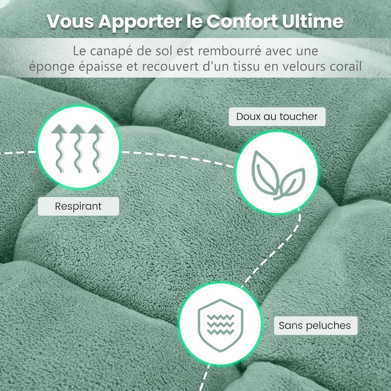 Canapé Paresseux Tatami Pliable Chaise de Plancher Coussin de Chaise de Lit Siège de Sol pour Maison, Bureau 105 x 56 x 15 CM (Vert Clair) - 6