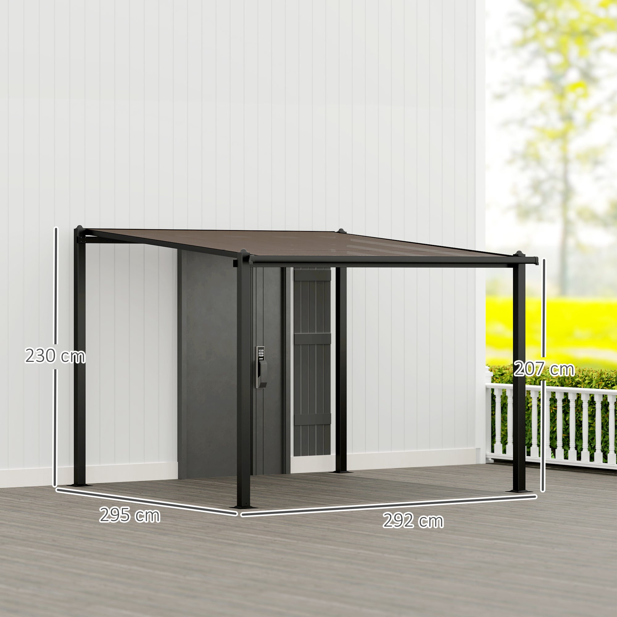Pergola adossée en aluminium 3 x 3 m polycarbonate fumé - 3