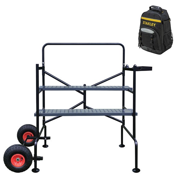 Echafaudage jardin - Hauteur de travail de 2.33 à 2.85m - 2 roues Ø 250mm - Plateau 1,13x0,20m + Sac à dos de chantier - 2400880-SAC